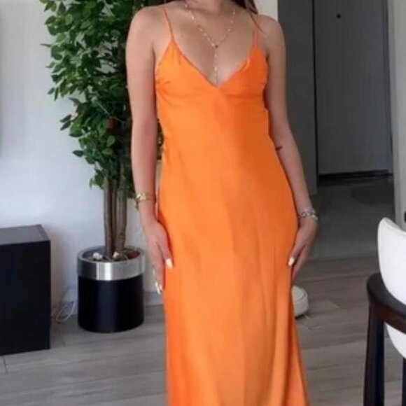 Zara Orange Satin Maxi Dress - Picture 11 of 12